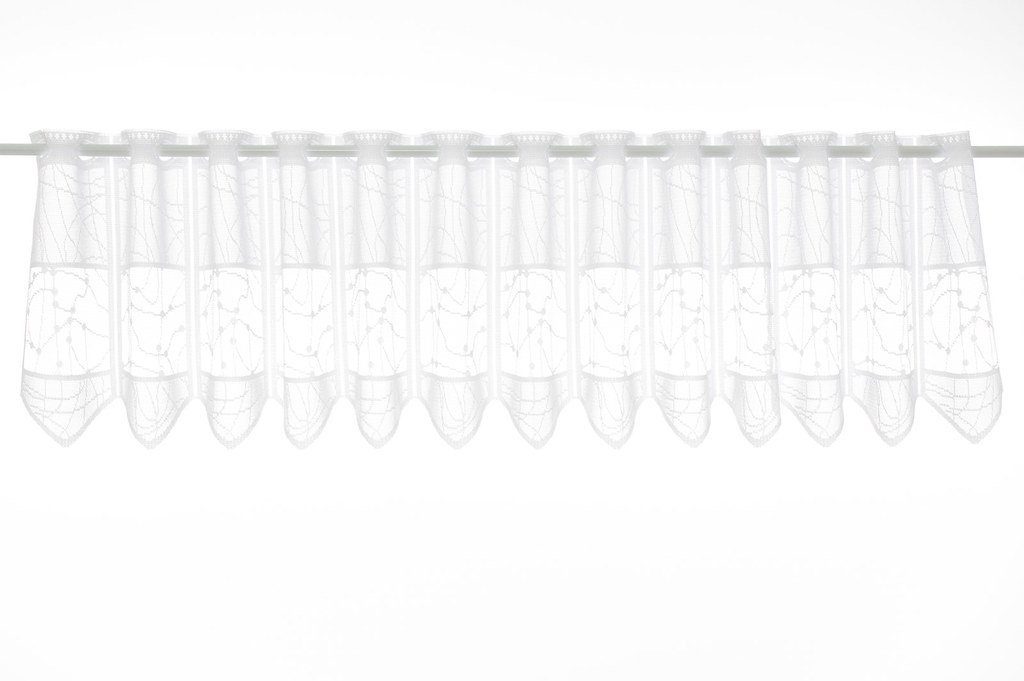 Scheibengardine nach Maß Jacquard mit verschlungen Linien, Gardinen Kranzusch, Stangendurchzug, transparent, Kurzgardine, Wunschmaß, Stablöcher, transparent, verschiedene Höhen