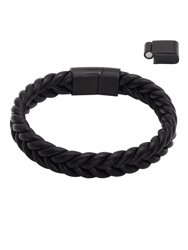 Steel_Art Herrenarmband Lederarmband Jakob in schwarz günstig kaufen