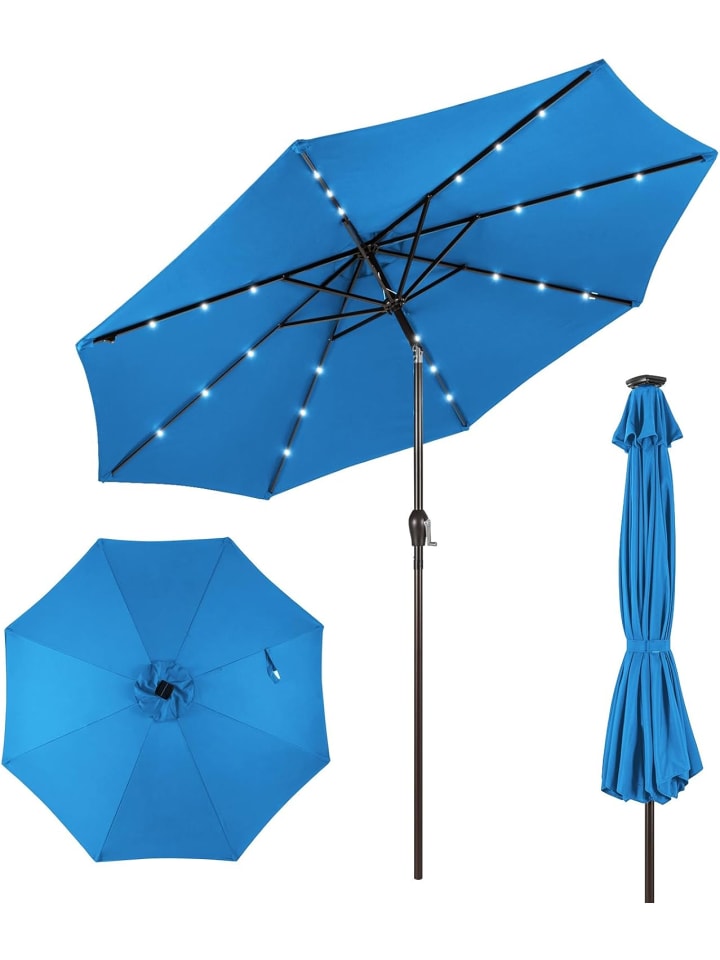 COSTWAY Sonnenschirm 300 cm mit LED-Solar-Beleuchtung in Blau günstig kaufen onesize
