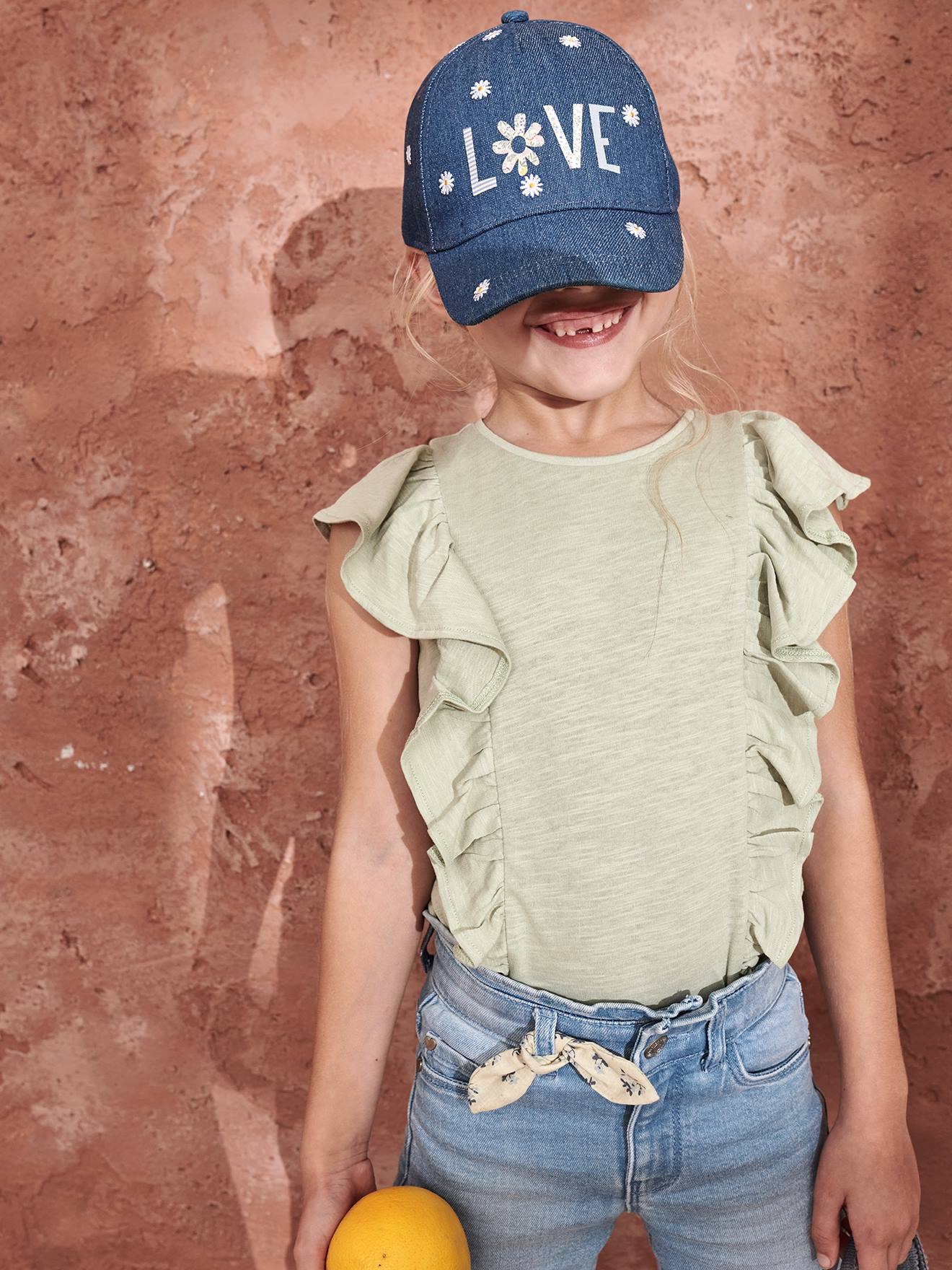 Vertbaudet Mädchen T-Shirt mit Volants - koralle