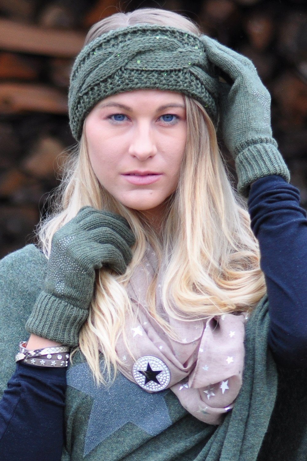 styleBREAKER Stirnband (1-St) Grobstrick Stirnband mit Pailletten