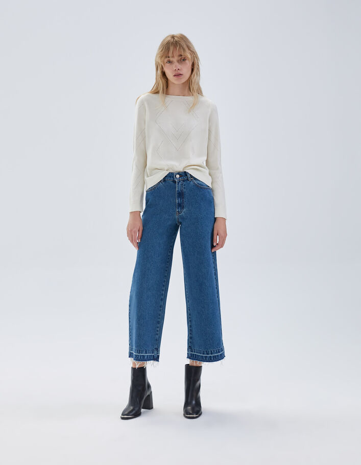 Pull écru tricot avec ajourés Femme
