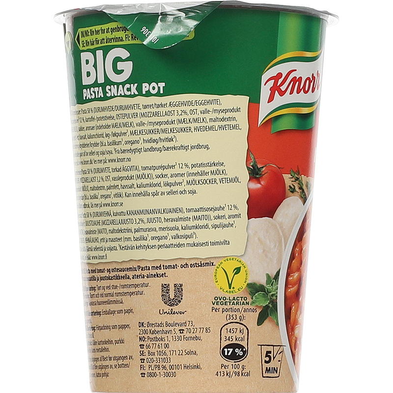 Knorr Tomat & mozzarella big snack pot 93 g Knorr