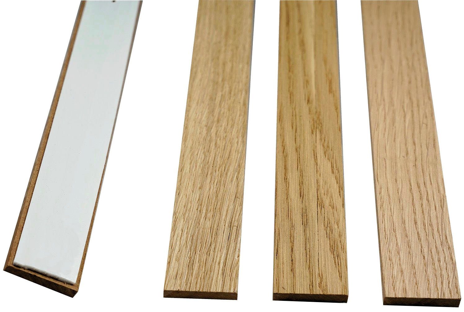 acous Wandpaneel acous STIX Eiche, BxL: 3,45x250 cm, 0,51 qm, (Spar-Set, 24-tlg) Echtholz-Dekoleiste selbstklebend, 6x 4er-Set inklusive Distanzhalter