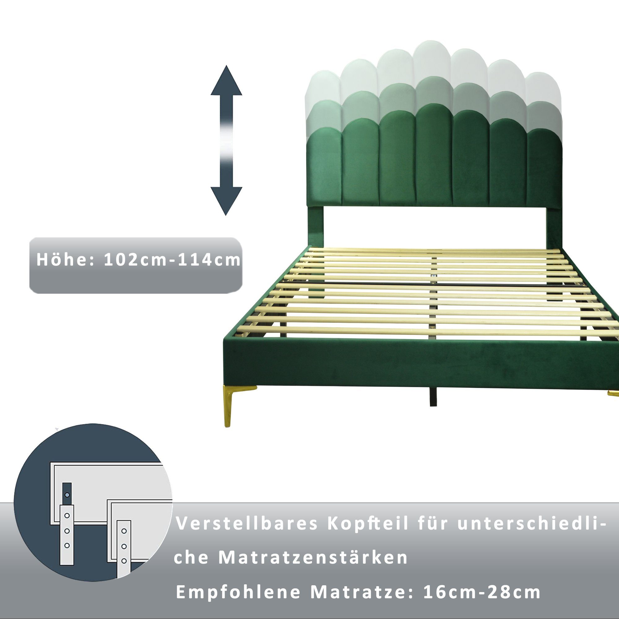 HAUSS SPLOE Polsterbett Polsterbett Funktionsbett Bettrahmen KInderbett Doppelbett (hautfreundlichem Samtstoff, Bettgestell mit Kopfteil und Lattenrost), ohne Matratze
