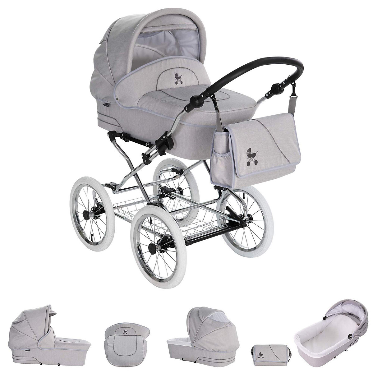 München | 3 in 1 Kombi Kinderwagen Komplettset | Nostalgie Kinderwagen Kombikinderwagen