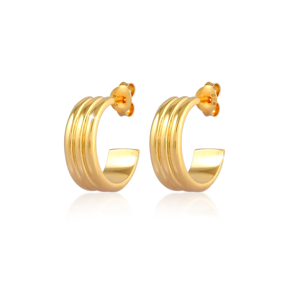 Elli Elli Boucles d'Oreilles Créoles Femme Ouvertes Structurées en Argent Sterling 925 Boucles d'oreilles