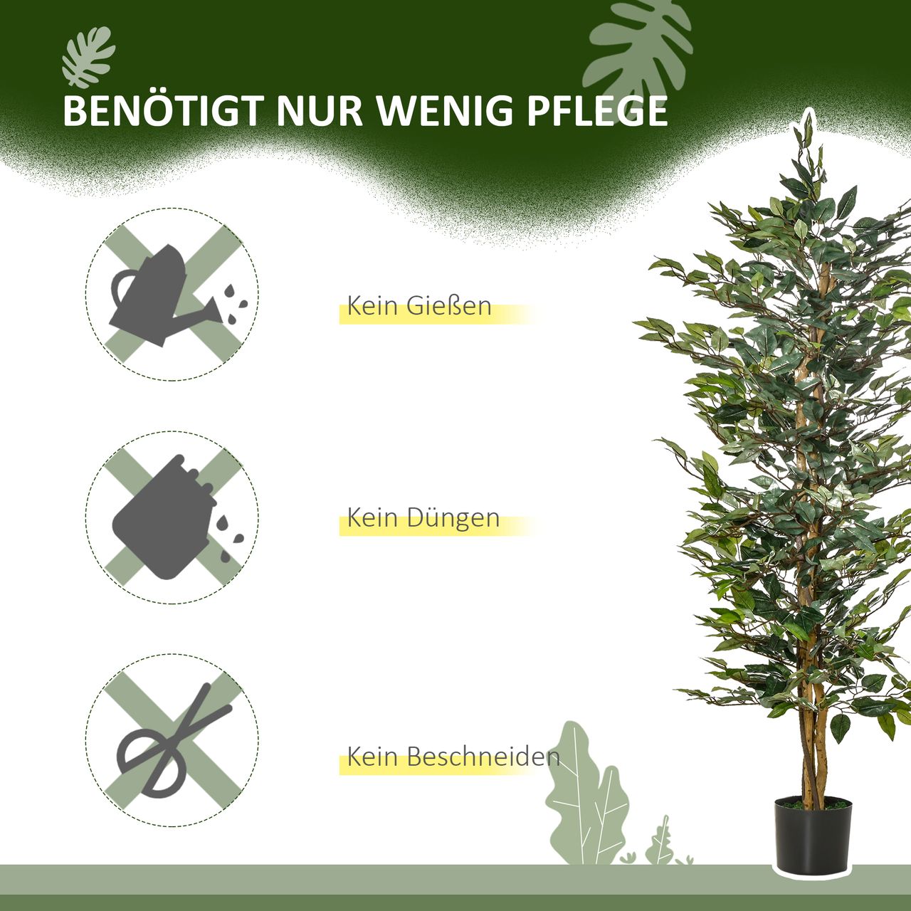 HOMCOM künstliche Pflanzen 150 cm künstlicher Ficus-baum Kunstpflanze Zimmerpflanze Dekopflanze Büropflanze Kunststofftopf für drinnen und draußen