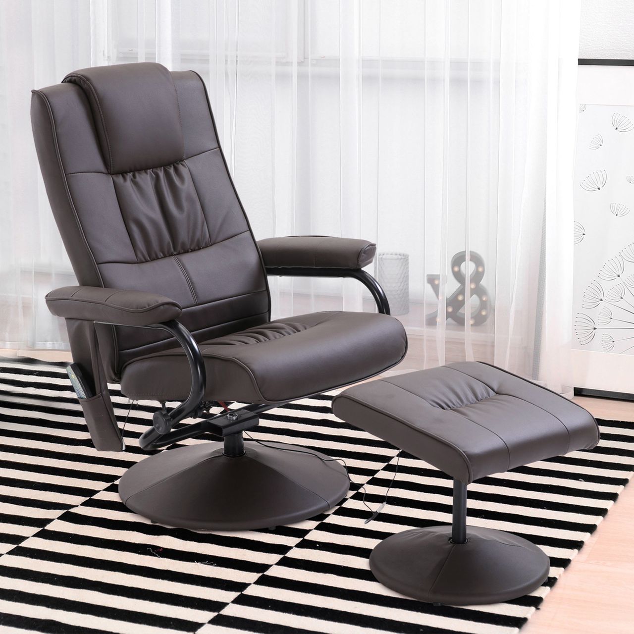 HOMCOM Massagesessel mit Hocker, Relaxsessel mit Liegefunktion, Massagefunktion