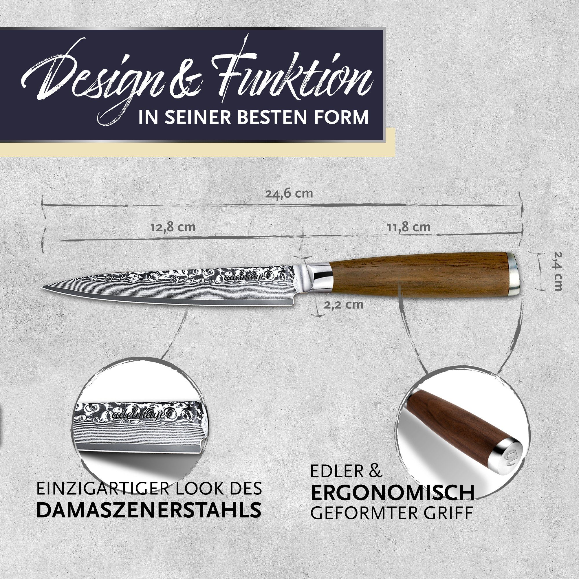 adelmayer Damastmesser adelmayer®Allzweckmesser aus Damaststahl & Walnuss-Holzgriff