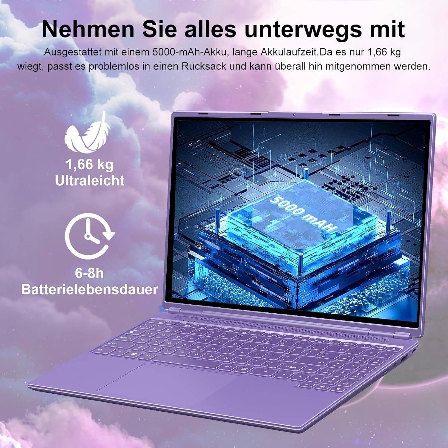 AOCWEI A6 Notebook (Intel Celeron N5095, 512 GB SSD, FHD 2,9GHz beeindruckende Grafik Perfekt für effizientes Multitasking)