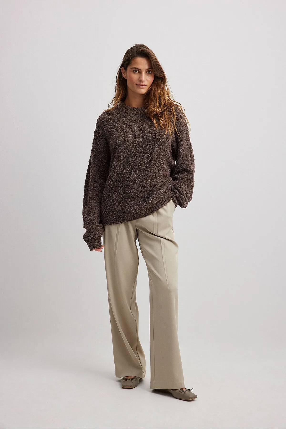 NA-KD  Übergroßer Strickpullover mit Rundhalsausschnitt und Struktur
