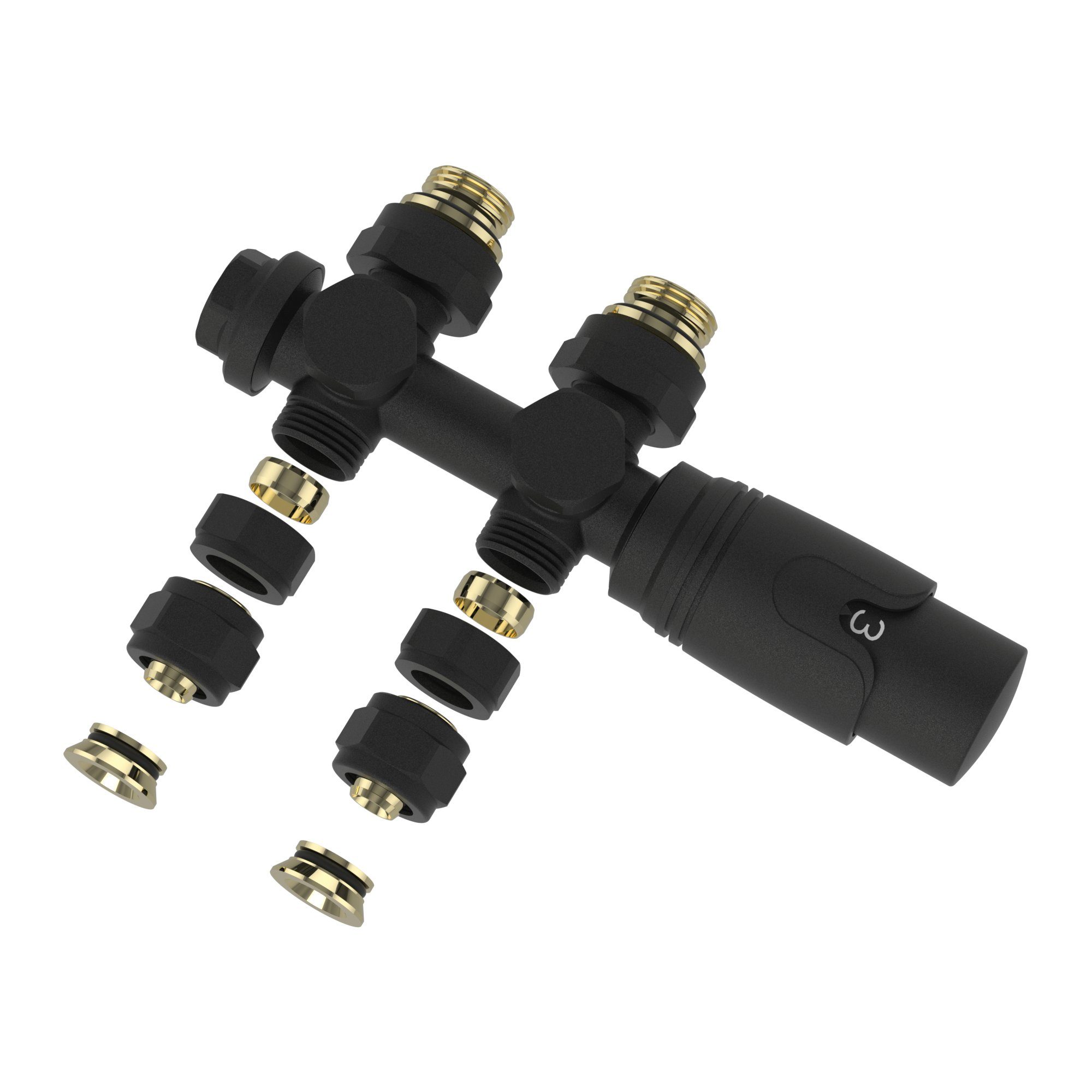 neu.haus Heizkörperthermostat, Gloppen Multiblock Set mit Thermostatkopf Messing Schwarz