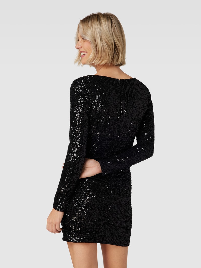 Cocktailkleid mit Paillettenbesatz und V-Ausschnitt in schwarz