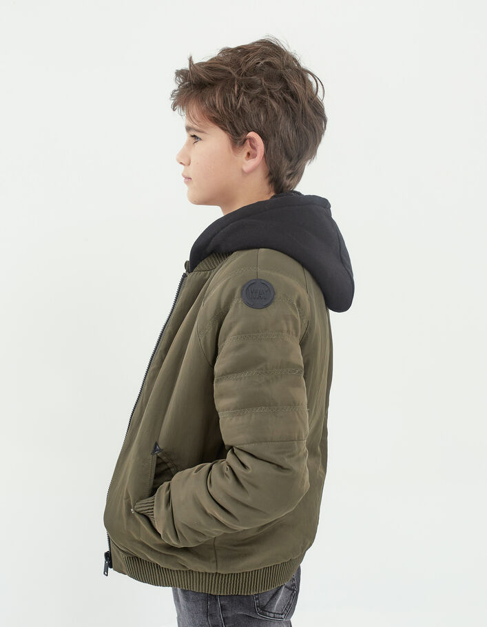 Bomber kaki fourré capuche molleton noir garçon