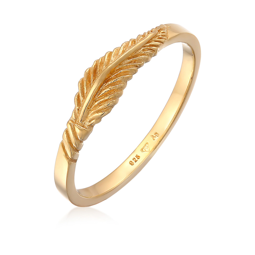 Elli Elli Bague Femmes Plumes Tendance Boho Festival en Argent Sterling 925 plaqué Or Bague