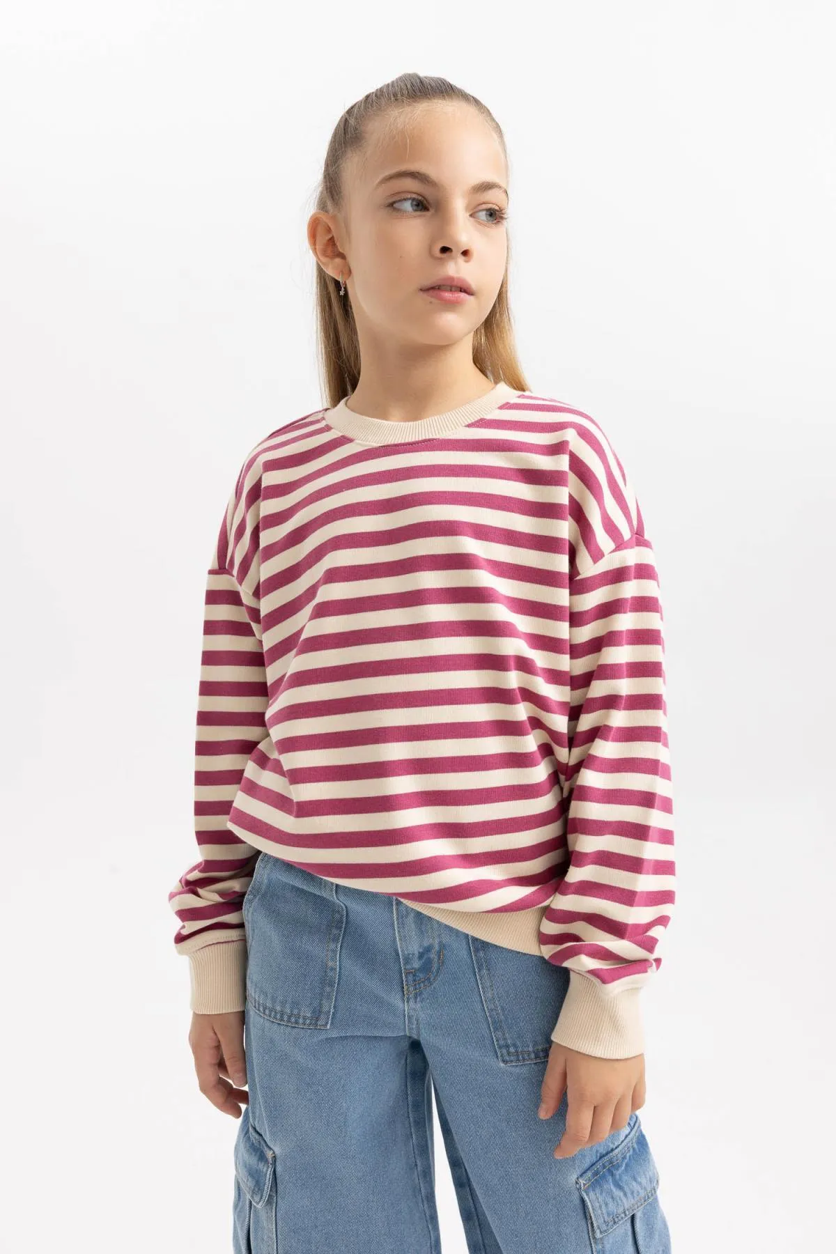 DeFacto  Gestreiftes Mädchen-Sweatshirt mit Rundhalsausschnitt