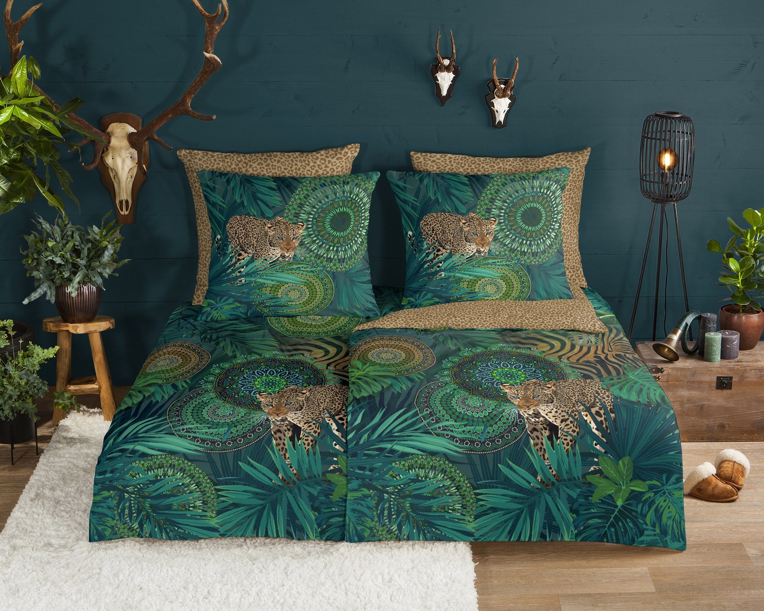 Bettwäsche Comfort Baumwolle, Traumschloss, Flanell, 2 teilig, Leopard Dschungel mit Mandalas