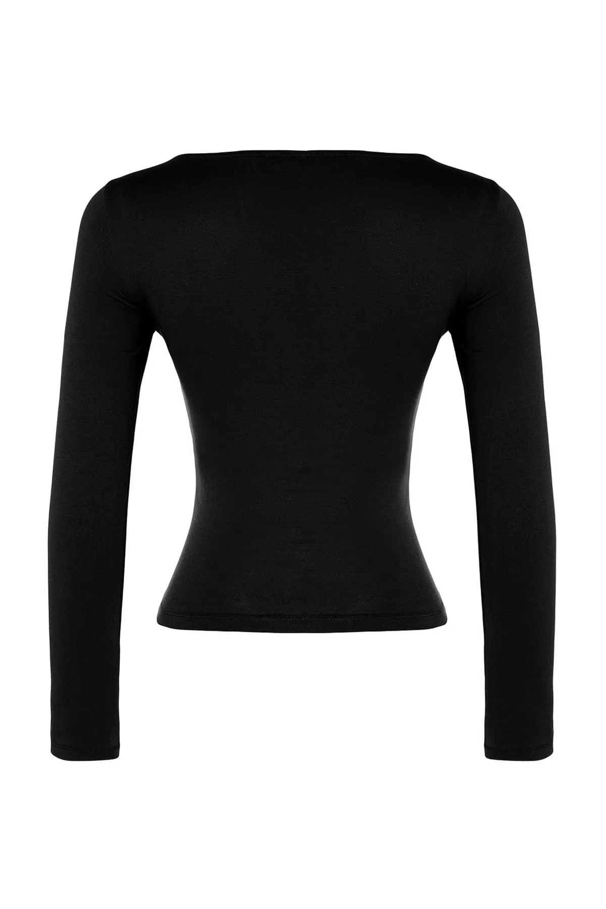 Trendyol Collection  Schwarze, dehnbare, dehnbare Strickbluse aus Baumwolle mit U-Boot-Ausschnitt TWOAW24BZ00166
