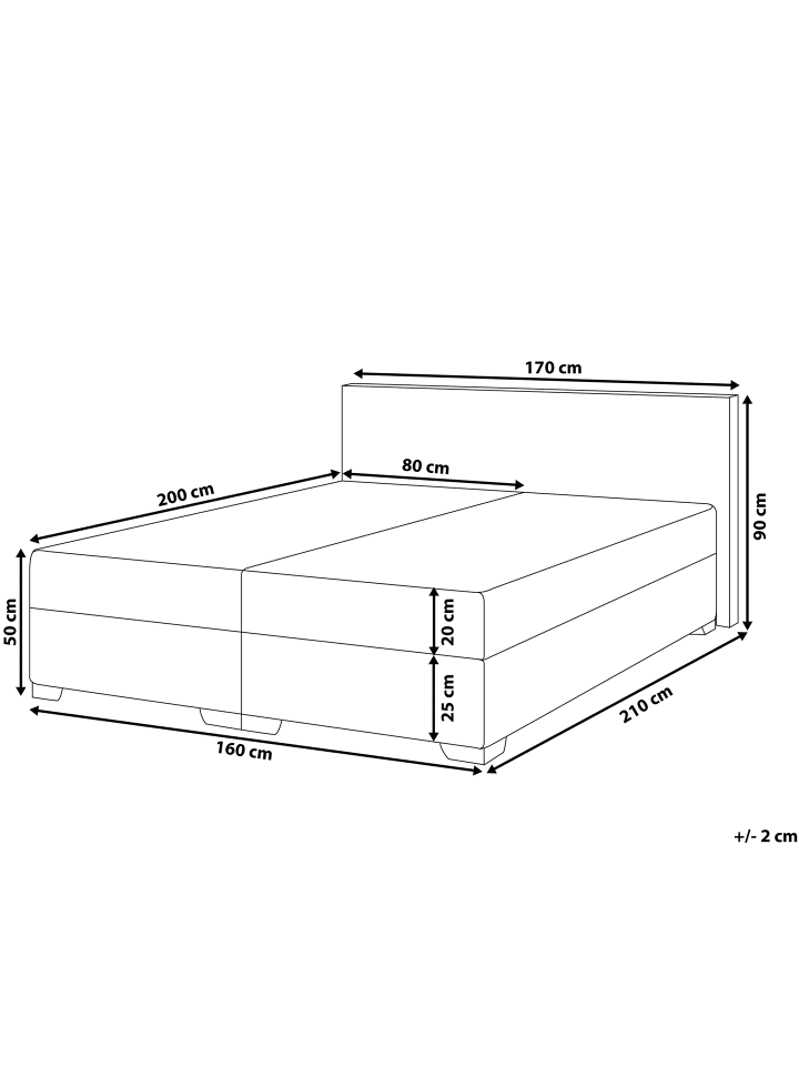 Beliani Doppelbett PRESIDENT in Schwarz/Silber - (W) 170 x (H) 90 x (L) 210 cm günstig kaufen onesize