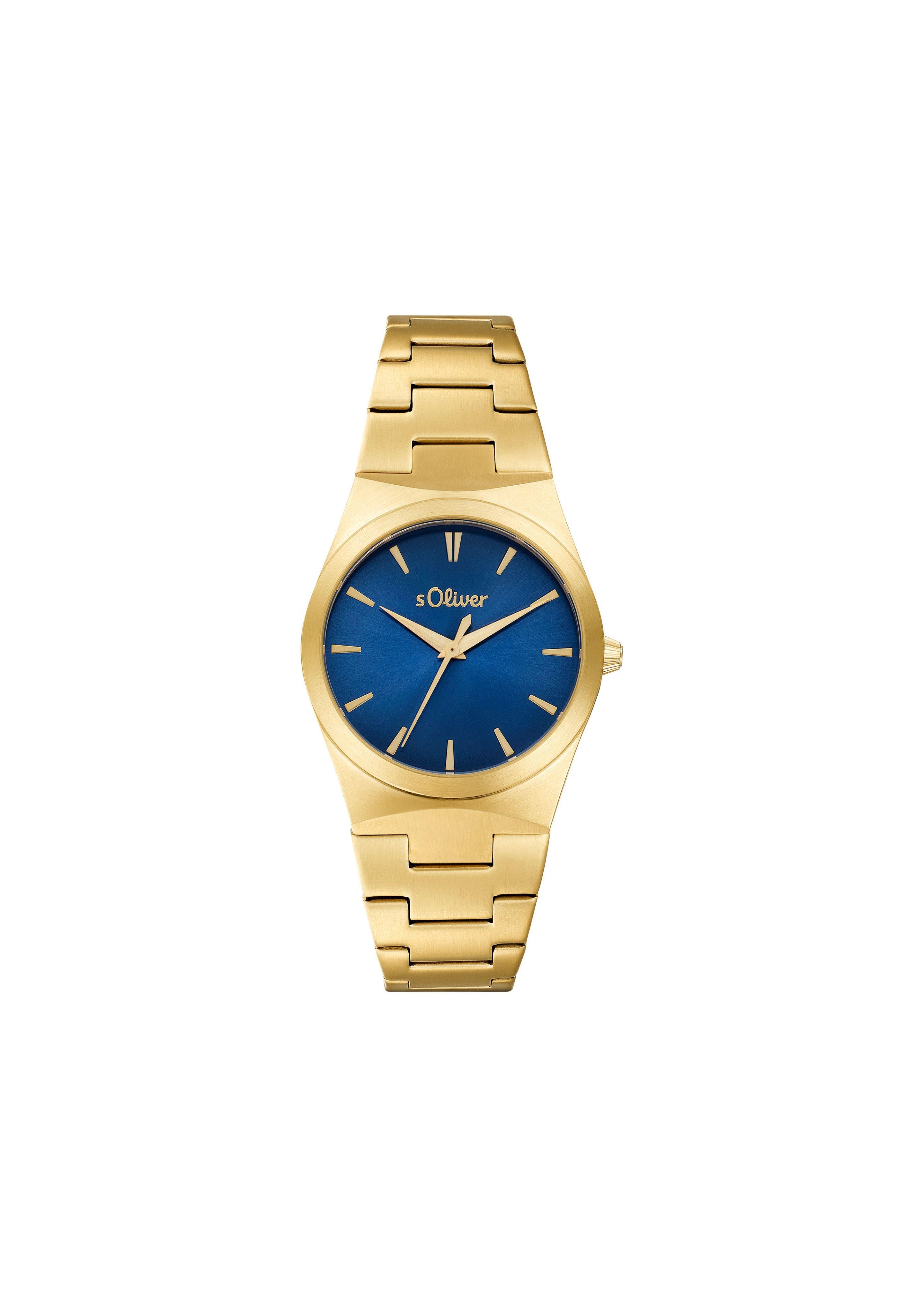 Goldene Edelstahl-Armbanduhr mit blauem Ziffernblatt  6009569-19B0