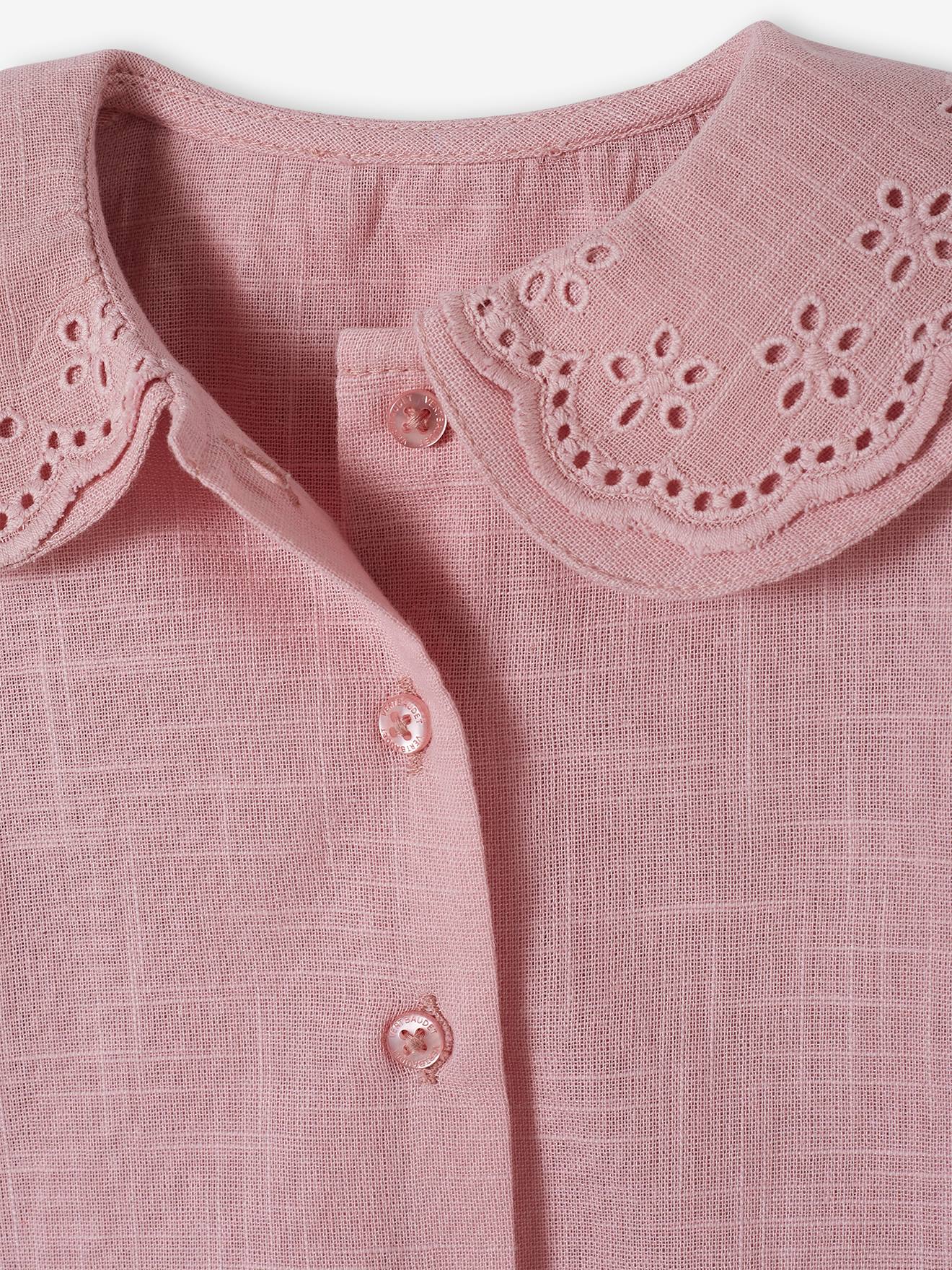 Blouse double col bébé en tissu flammé lilas poudré