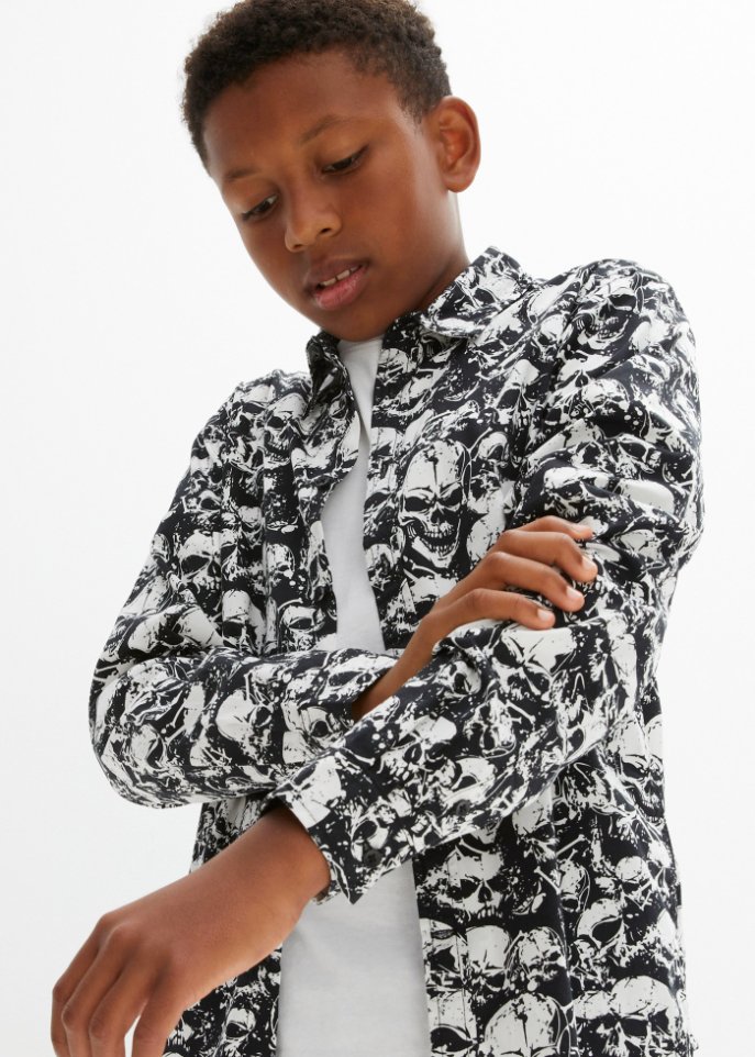 Jungen Langarmhemd mit Druck, Slim Fit