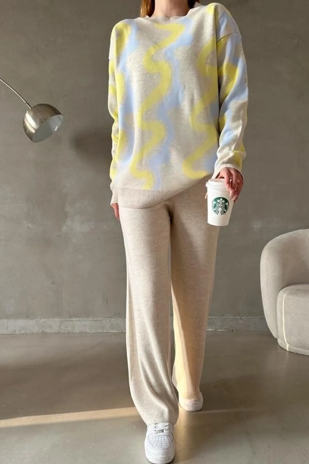 lovebox  Damen Strickstoff Oversize Pullover und Hose Smoked Doppelanzug 0259