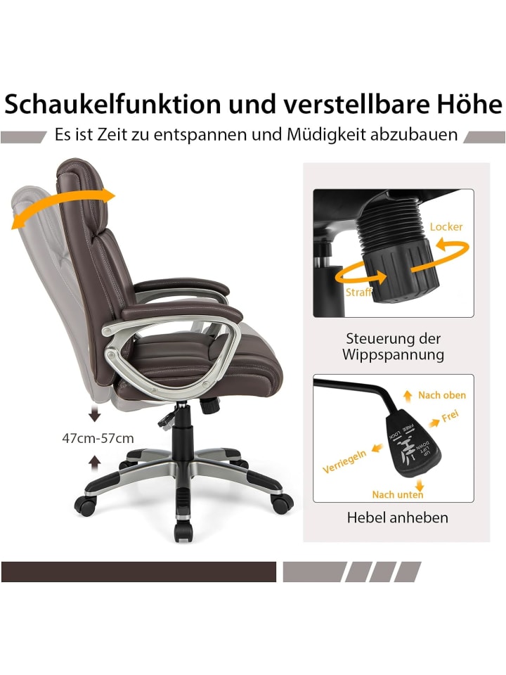 COSTWAY Bürostuhl bis 160 kg belastbar in Braun günstig kaufen onesize