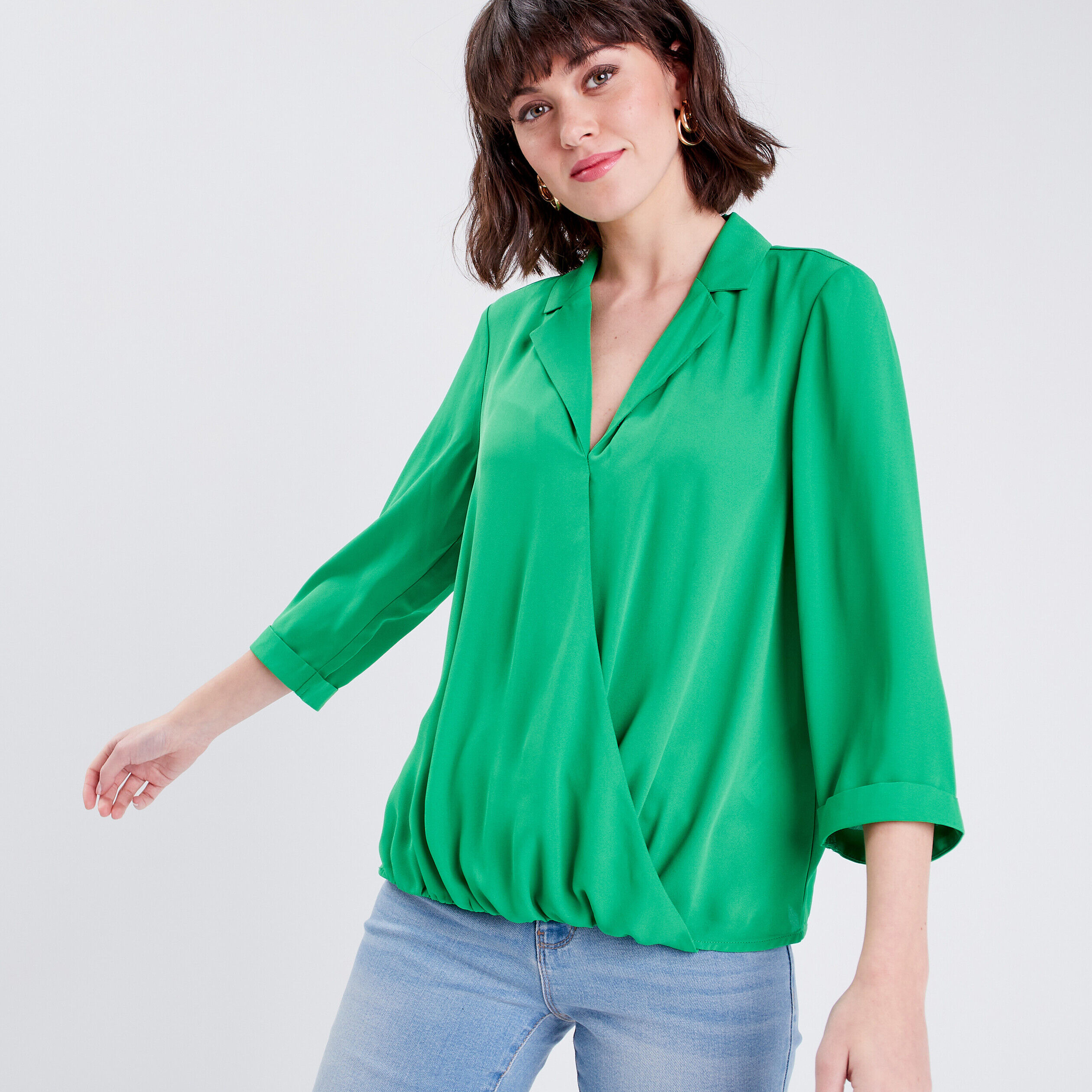 Blouse manches 3/4 vert femme | Cache Cache