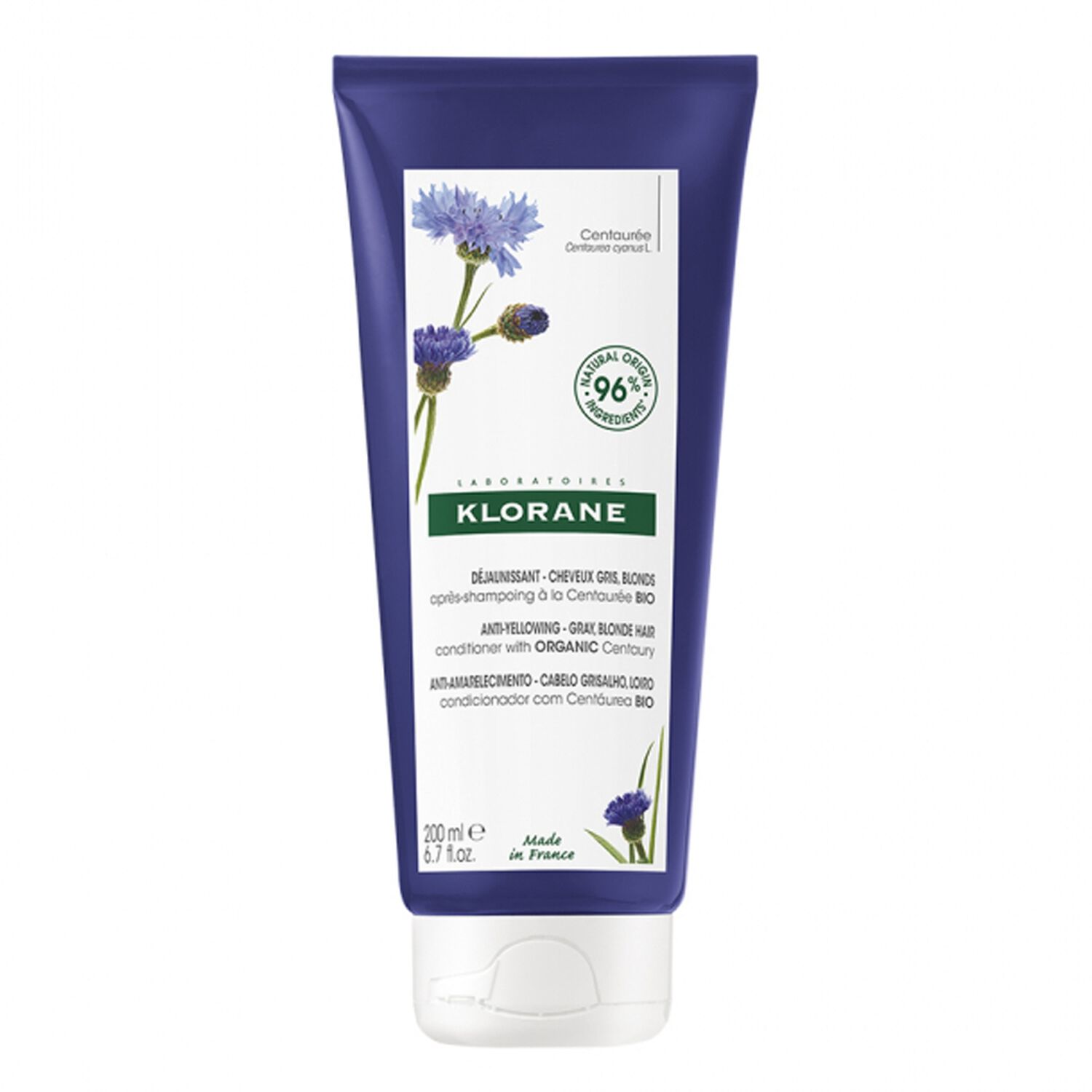 Klorane Après-Shampoing Déjaunissant à la Centaurée Bio - Cheveux gris - 200 ml