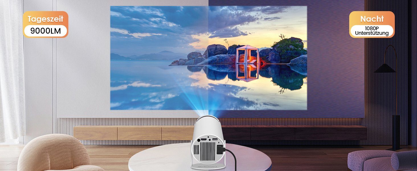 HIPPUS 1080P 5G WiFi Bluetooth, 120 ANSI automatic Mini-Beamer (9000 lm, 1,37:1, 1920x1080 px, Full HD 180°Dreh Maximal 130'' beeindruckende Heimkinoerlebnisse)
