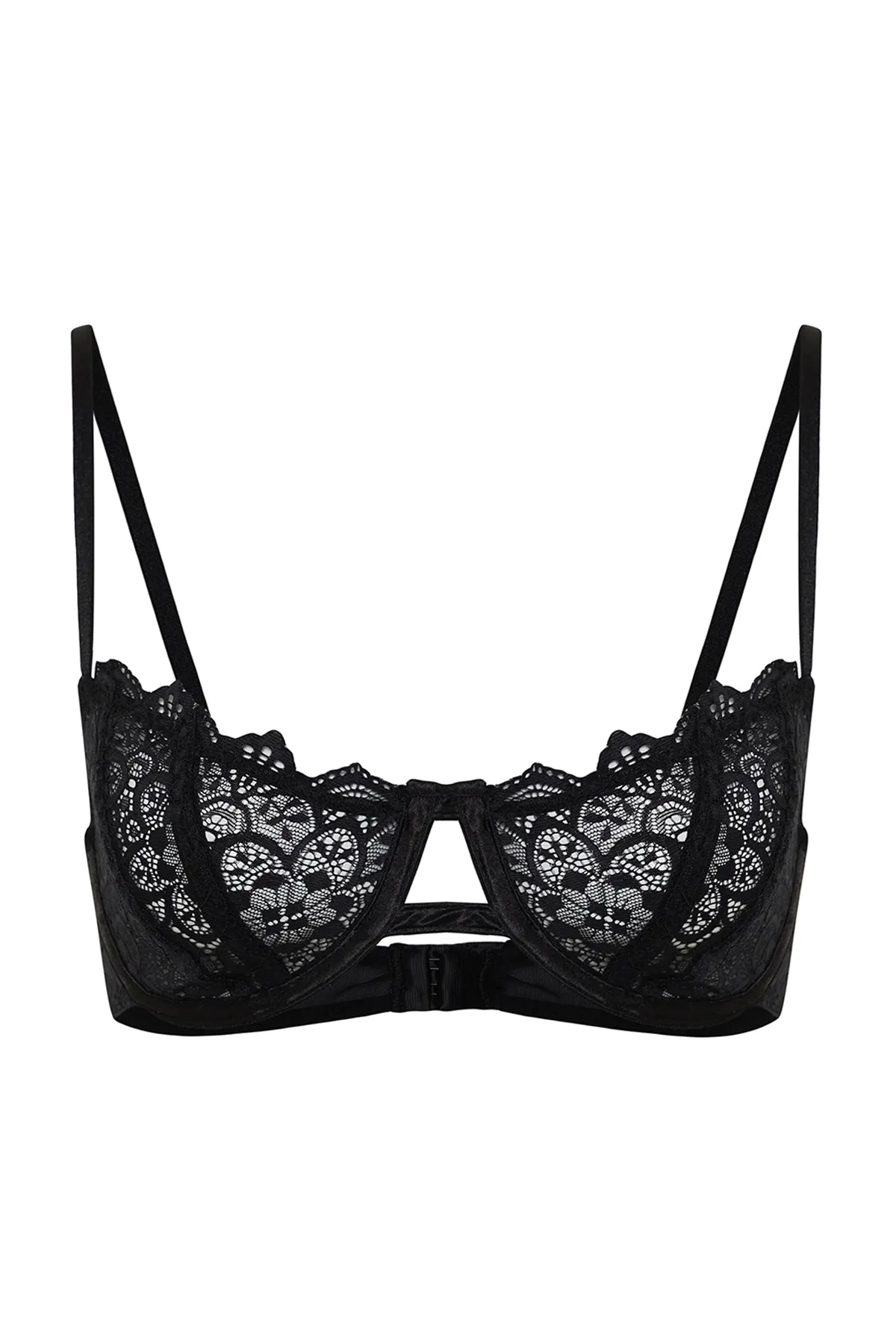 Trendyol Collection  Schwarzer, kappenloser Strick-BH mit Spitzen-Satin-Paspelierung und Seilträgern THMSS24SU00015