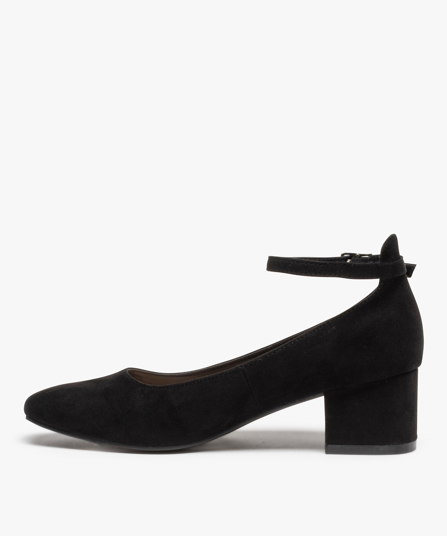 Escarpins femme à talon carré et fine bride dessus suédine noir | GEMO
