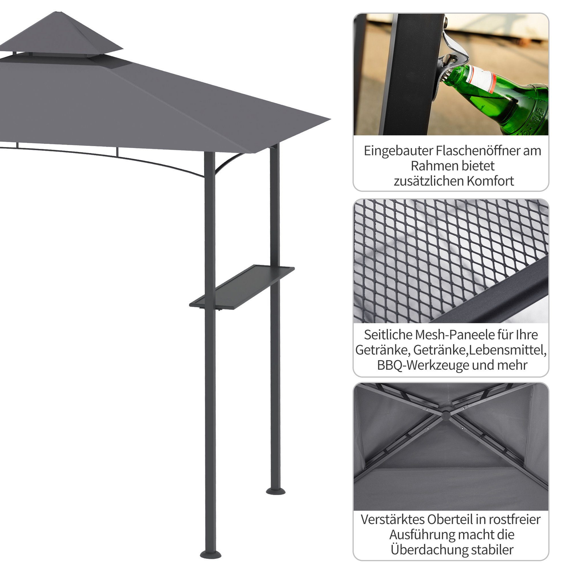 Outsunny Grillpavillon Grillpavillon, (Set, 1 Grillpavillon; 2 Seitenablage; 10 Hering; 1 Montageanleitung)