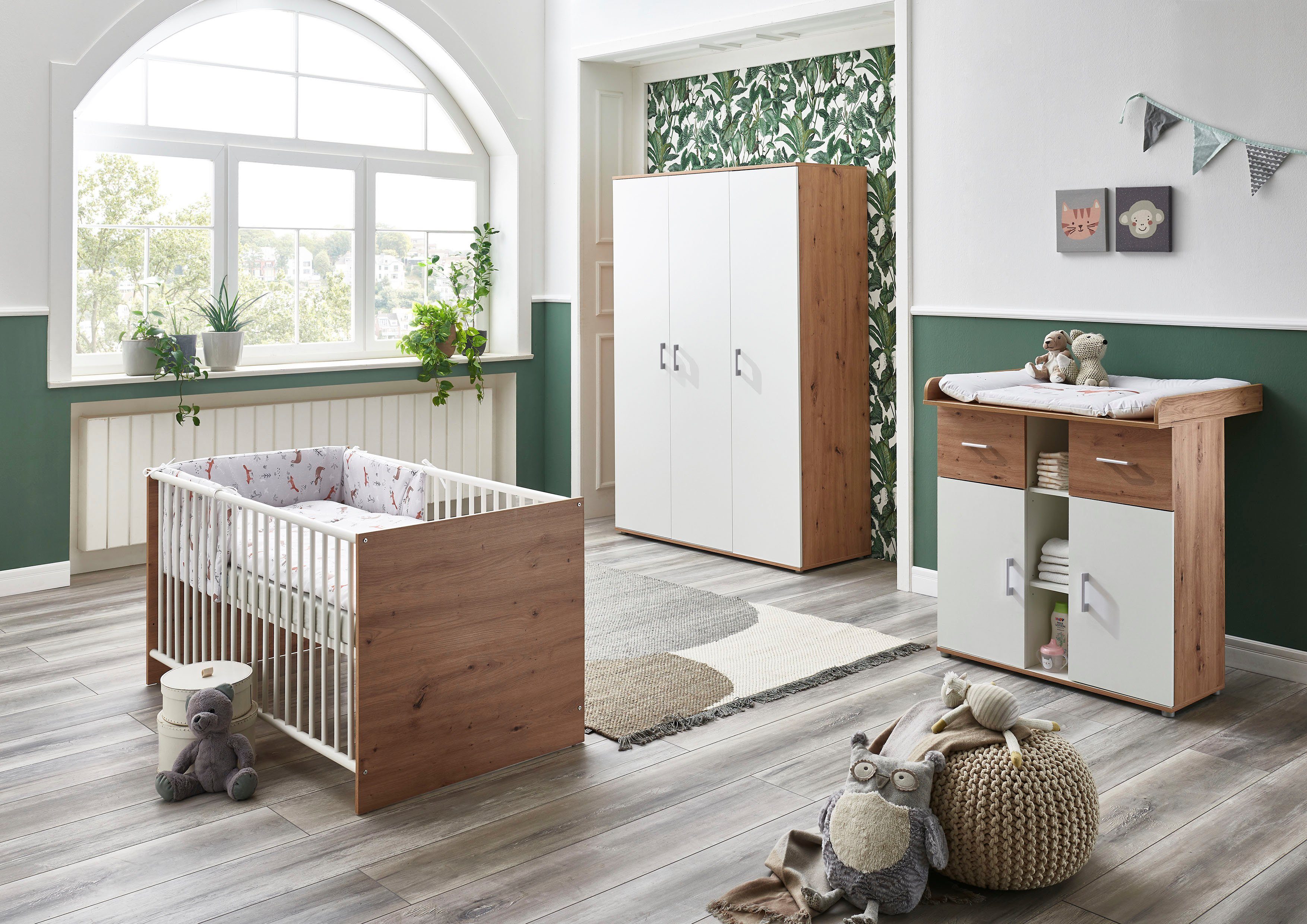 arthur berndt Babyzimmer-Komplettset Babyzimmer-Set Matheo 3-teilig, (Set, 3-St), bestehend aus Kleiderschrank, Kinderbett und Wickelkommode