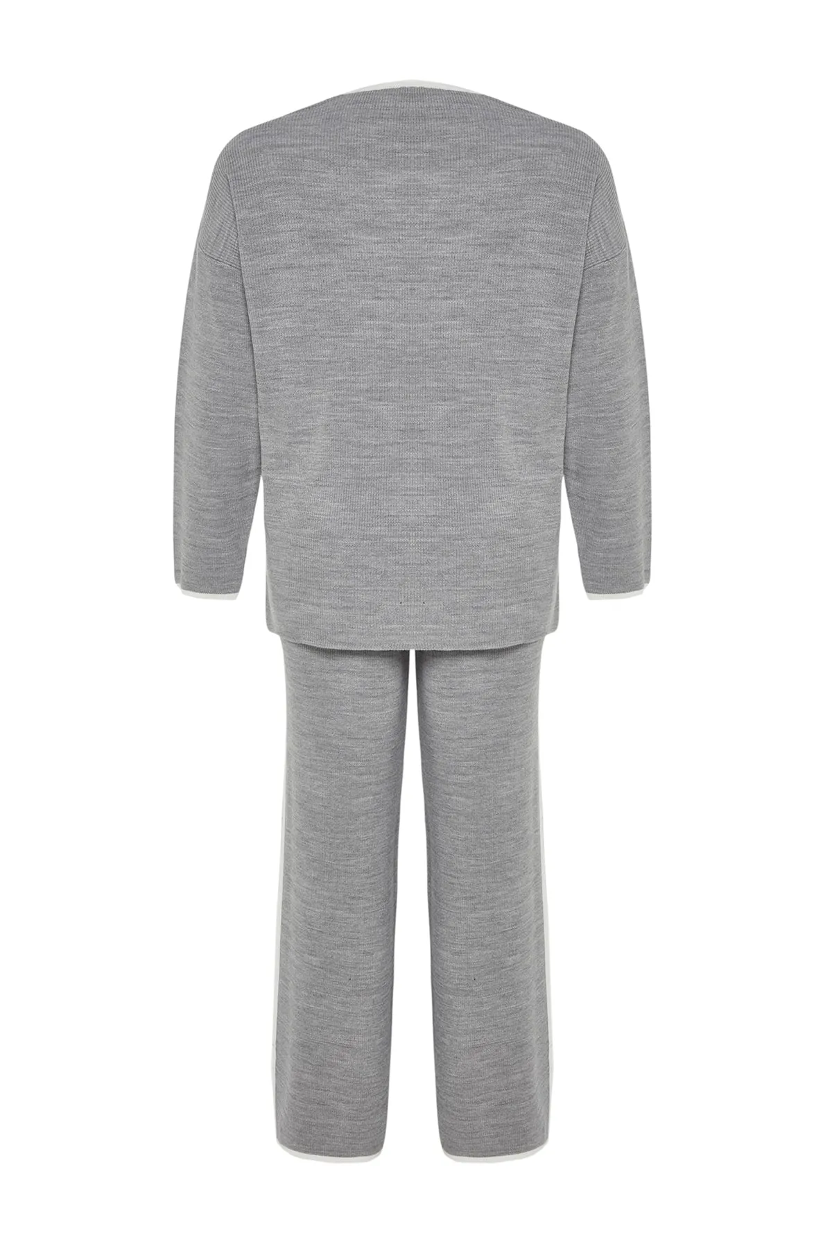 Trendyol Curve  Grau meliertes Strickoberteil und -unterteil mit V-Ausschnitt TBBAW24CP00011