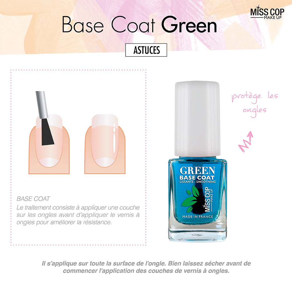 miss cop Base Coat green Soin ongles biosourcé