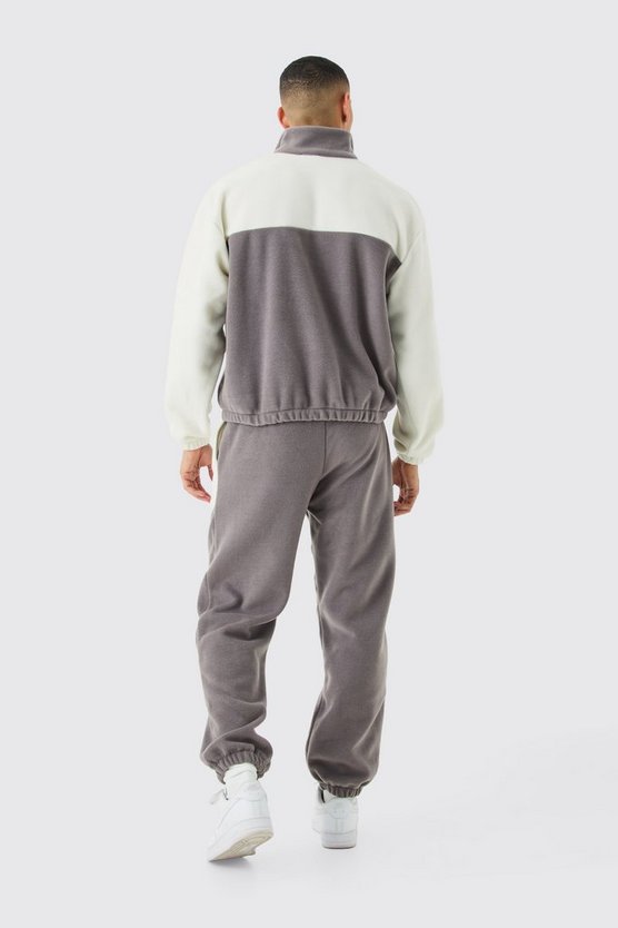 Man Oversize Colorblock Fleece-Trainingsanzug mit Druckknöpfen