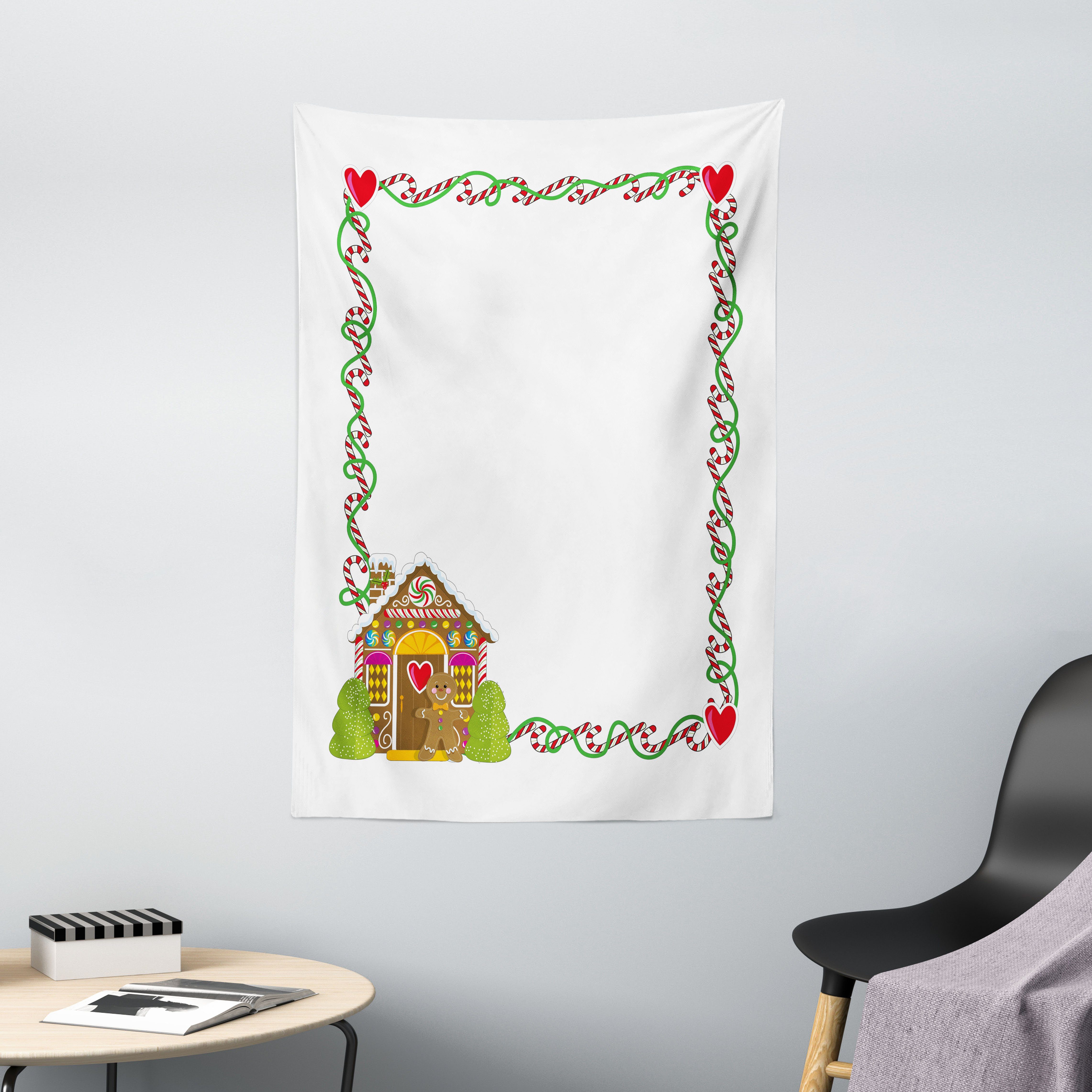 Wandteppich Wohnzimmer Schlafzimmer Wandtuch Seidiges Satin Wandteppich, Abakuhaus, rechteckig, Weihnachten Lebkuchenhaus