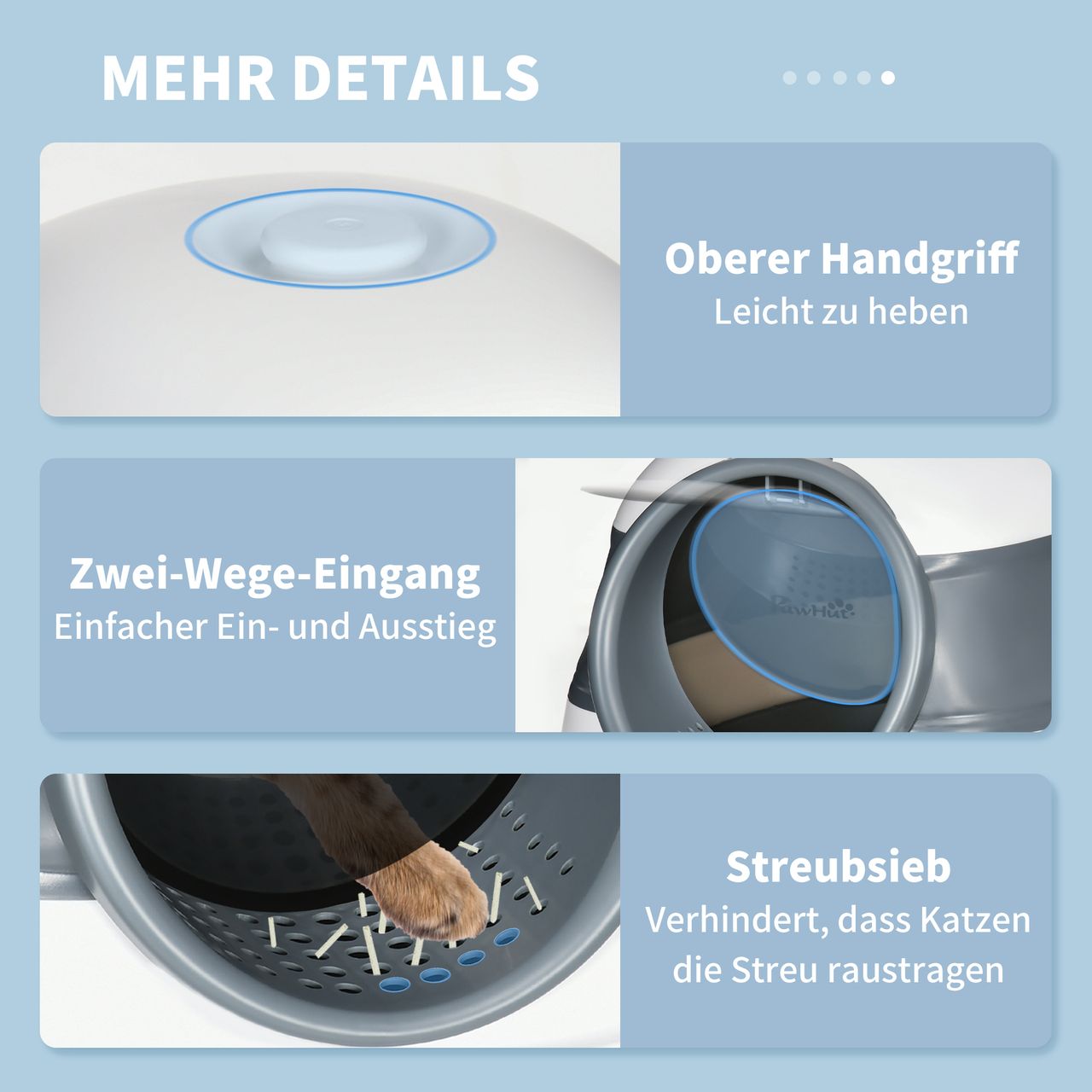 PawHut Katzentoilette mit Deckel, Katzenklo inkl. Sandauslaufpedal, Bodengitter