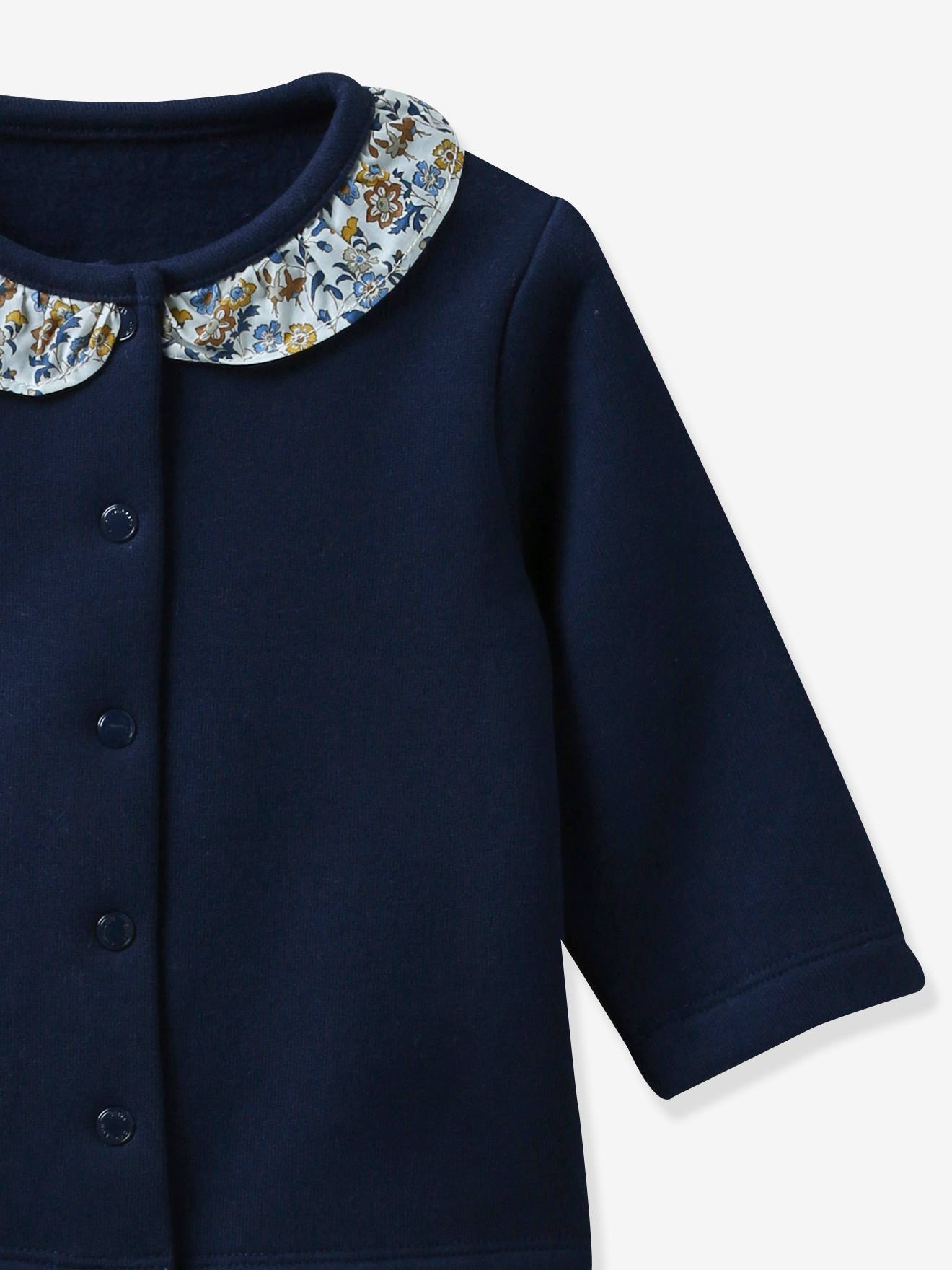 Cardigan Bébé col en tissu Liberty CYRILLUS marine