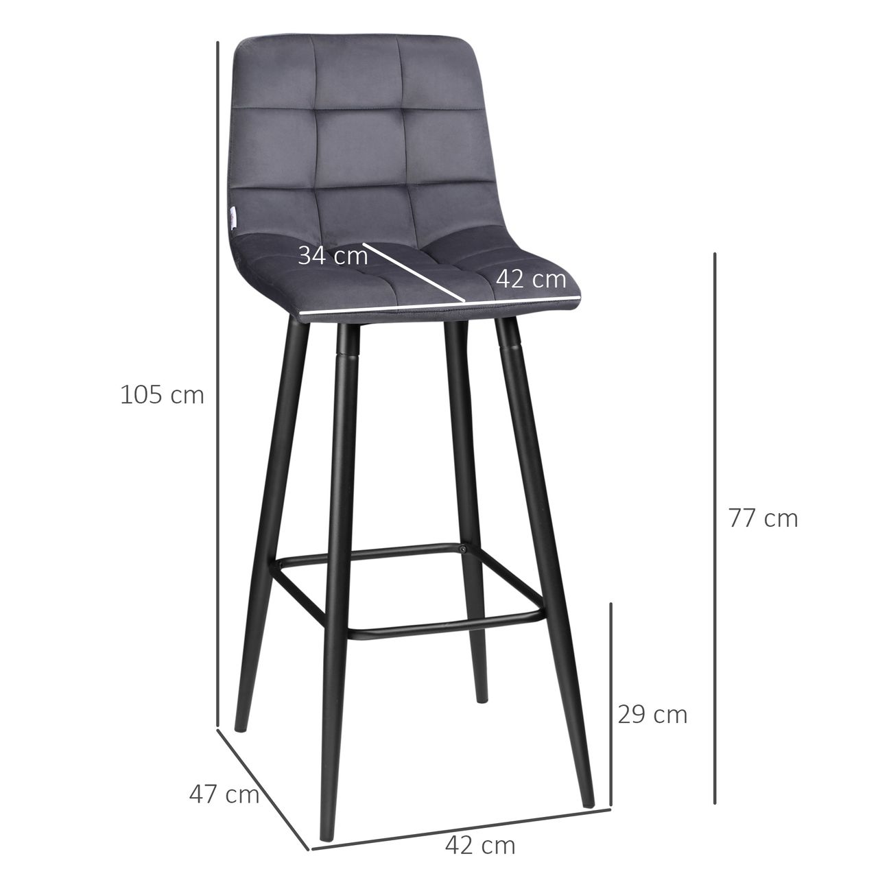 HOMCOM 2er-Set Barhocker mit Fußstütze Barstühle Bezug aus Samt für Wohnzimmer