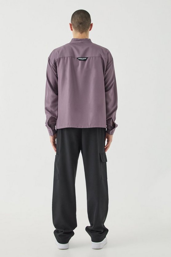 Kastiges kragenloses Twill-Hemd