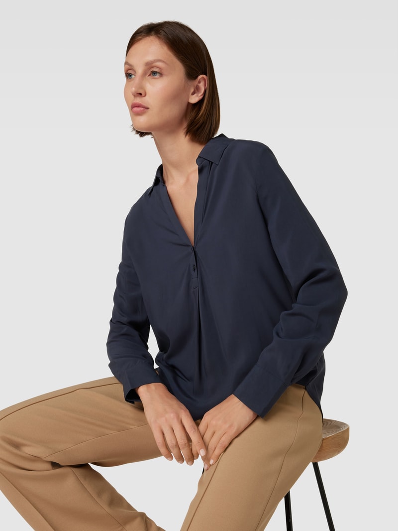 Bluse aus Viskose mit Umlegekragen in marineblau