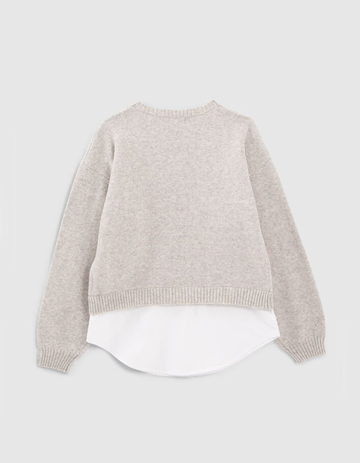 Pull gris tricot trompe-l'oeil chemise fille