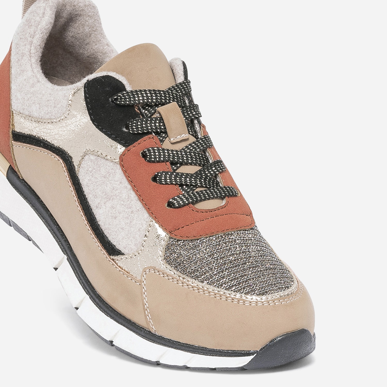 Tennis TEXTO beige, brique, dorée et noire