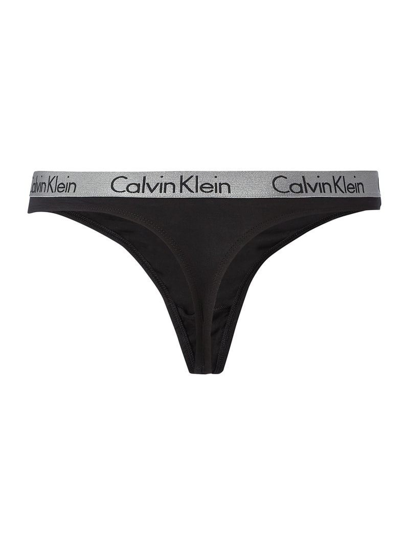 String mit Logo-Bund in Metallicoptik in schwarz