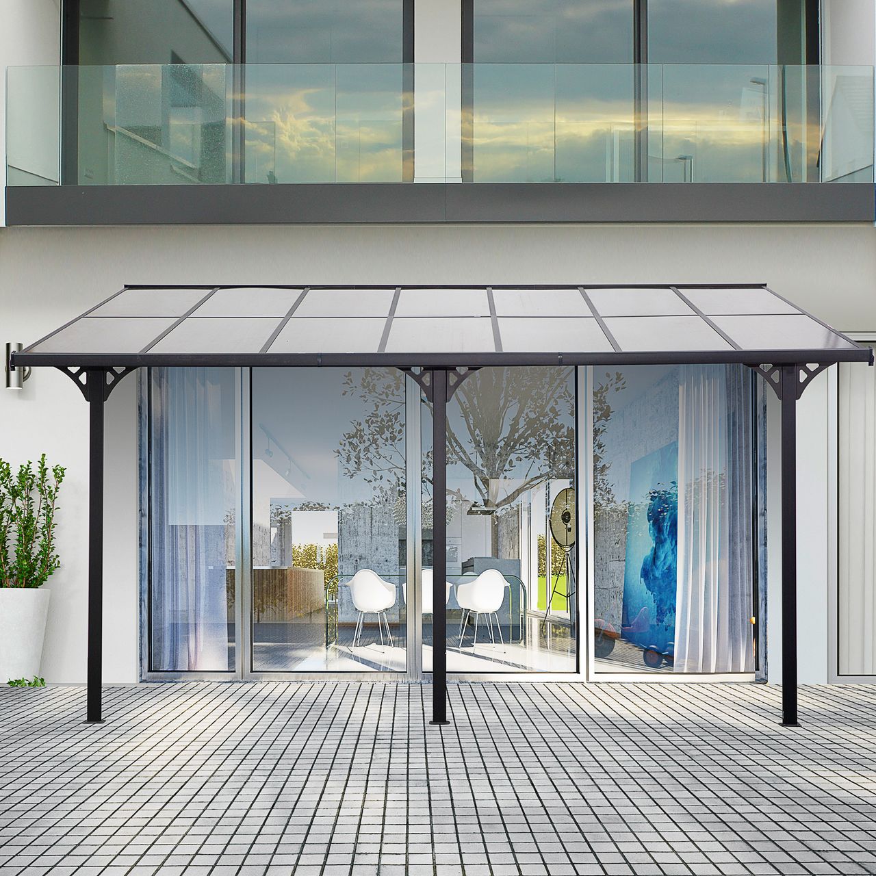 Outsunny Pergola Pavillon 4 x 3 m Gartenpavillon Überdachung Zelt 225-270 cm höhenverstellbar Sonnenschutz Terrassendach Anbaupavillion Aluminium Grau