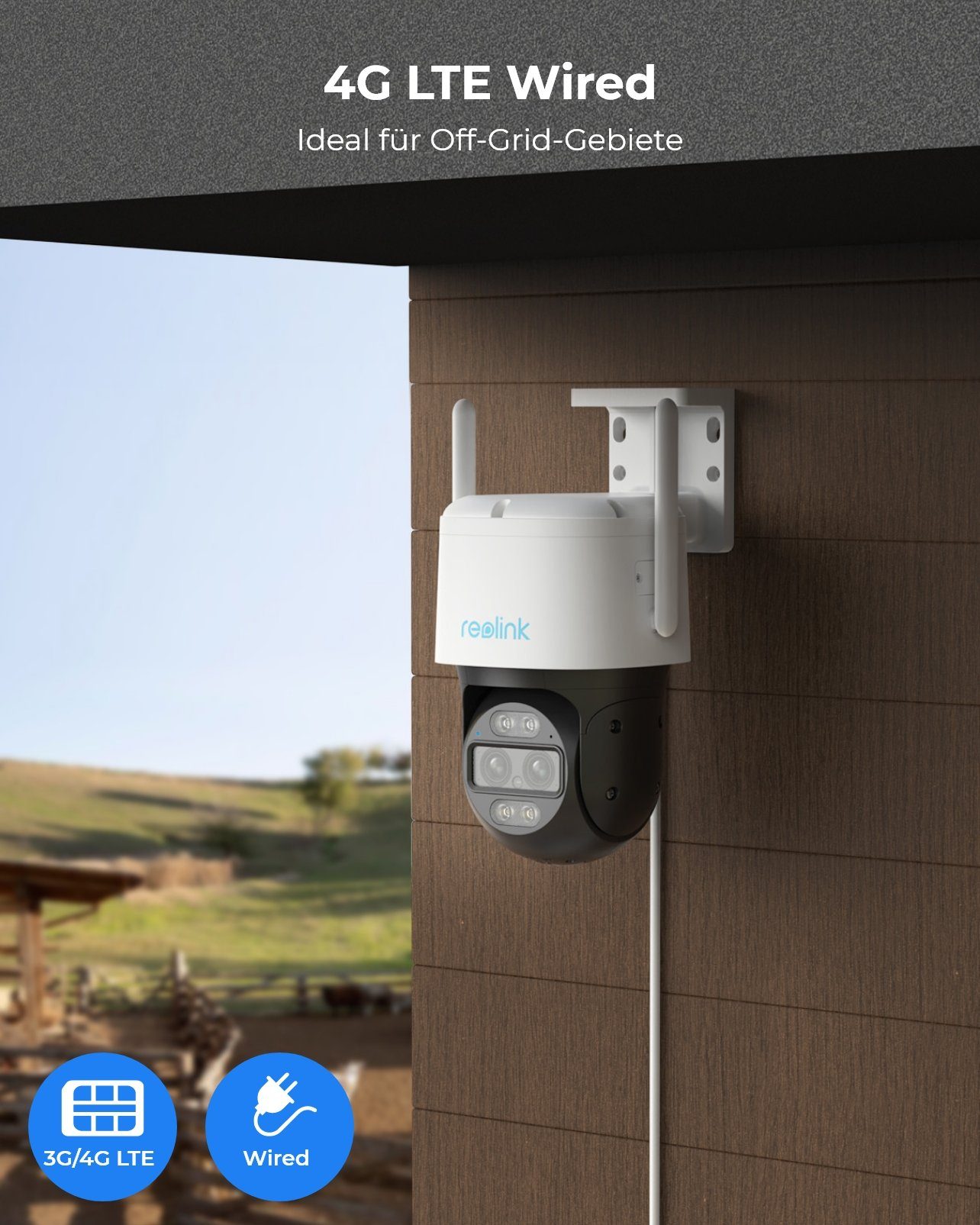 Reolink 2K Wired 4G Dual-Objektiv Trackmix Series G765 Überwachungskamera (Außenbereich, Pan &Tilt, Smarte Erkennung, Auto Tracking, 6X Hybridzoom)